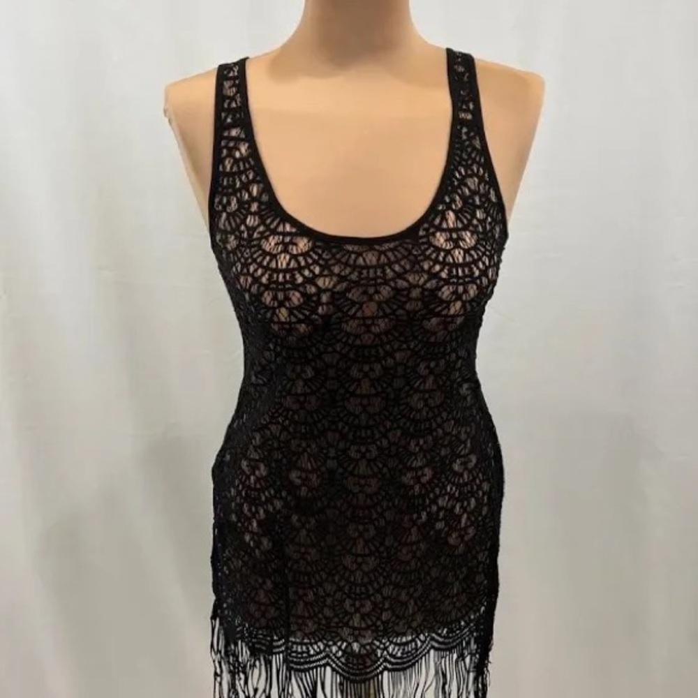 Agent Provocateur Black Fringe Lace Cover Up Dress Large - Picture 4 of 8